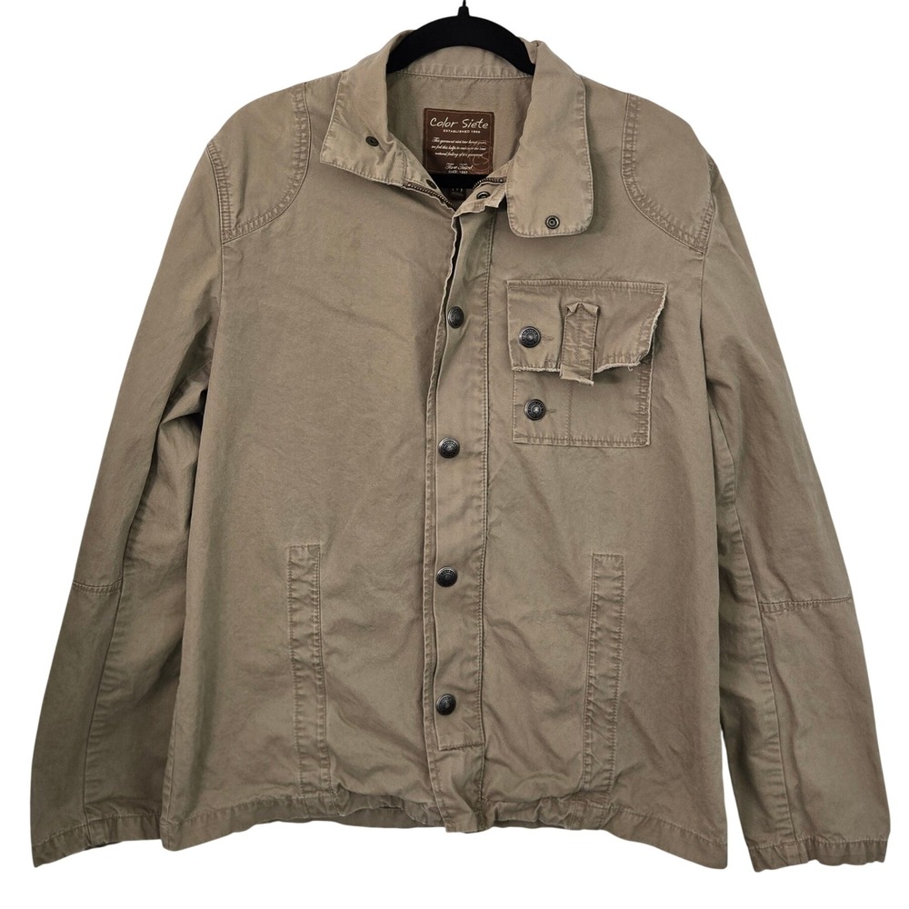 Color Siete Mens Utility Jacket M Khaki Tan Cotton Button Up Field Chore Coat‎